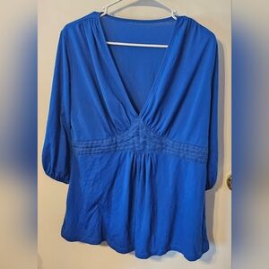 Blue Ruched 3/4 Sleeve Blouse